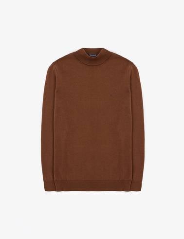 Koyu Kahverengi Slim Fit Yarım Balıkçı Yaka Basic Triko Kazak