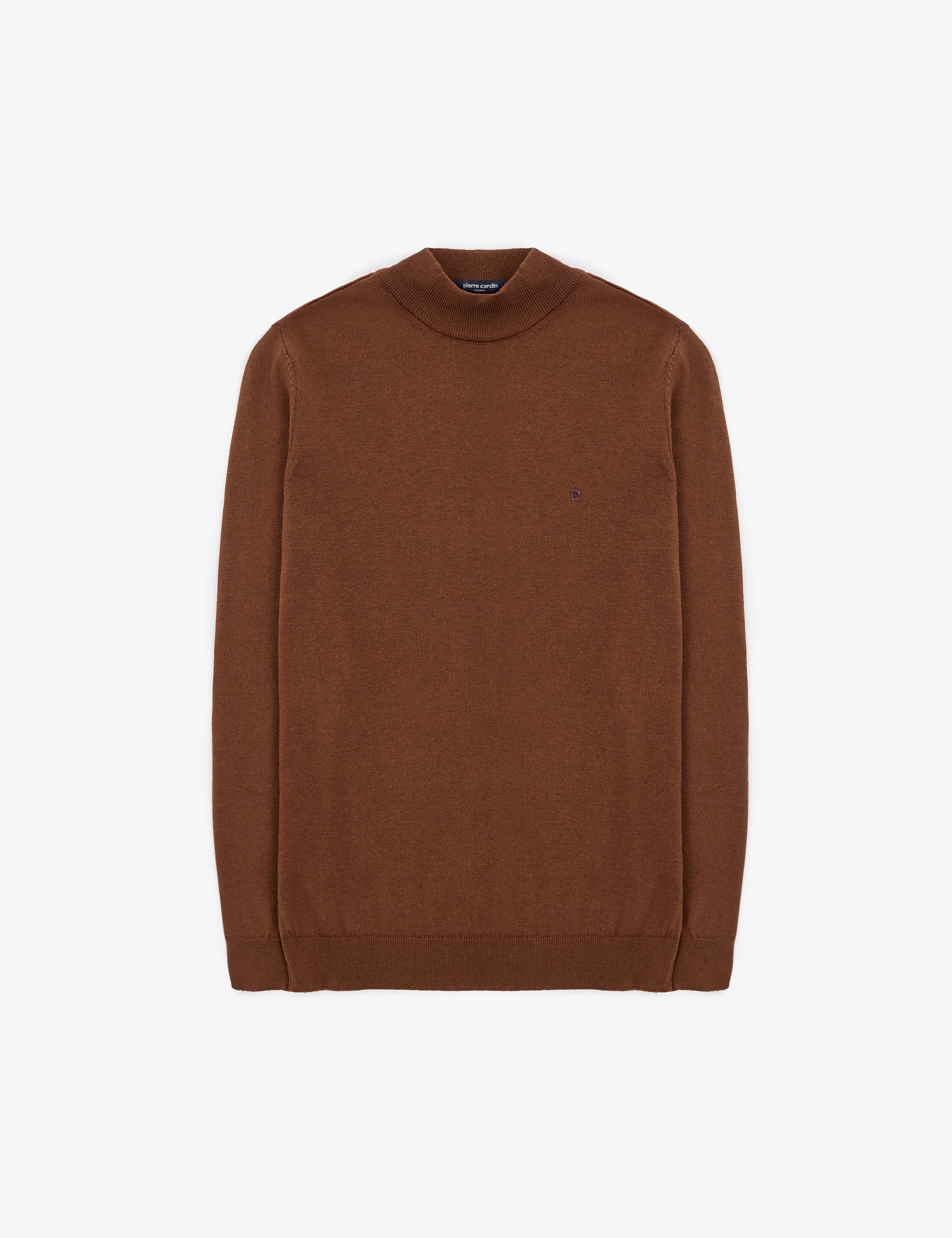 Koyu Kahverengi Slim Fit Yarım Balıkçı Yaka Basic Triko Kazak