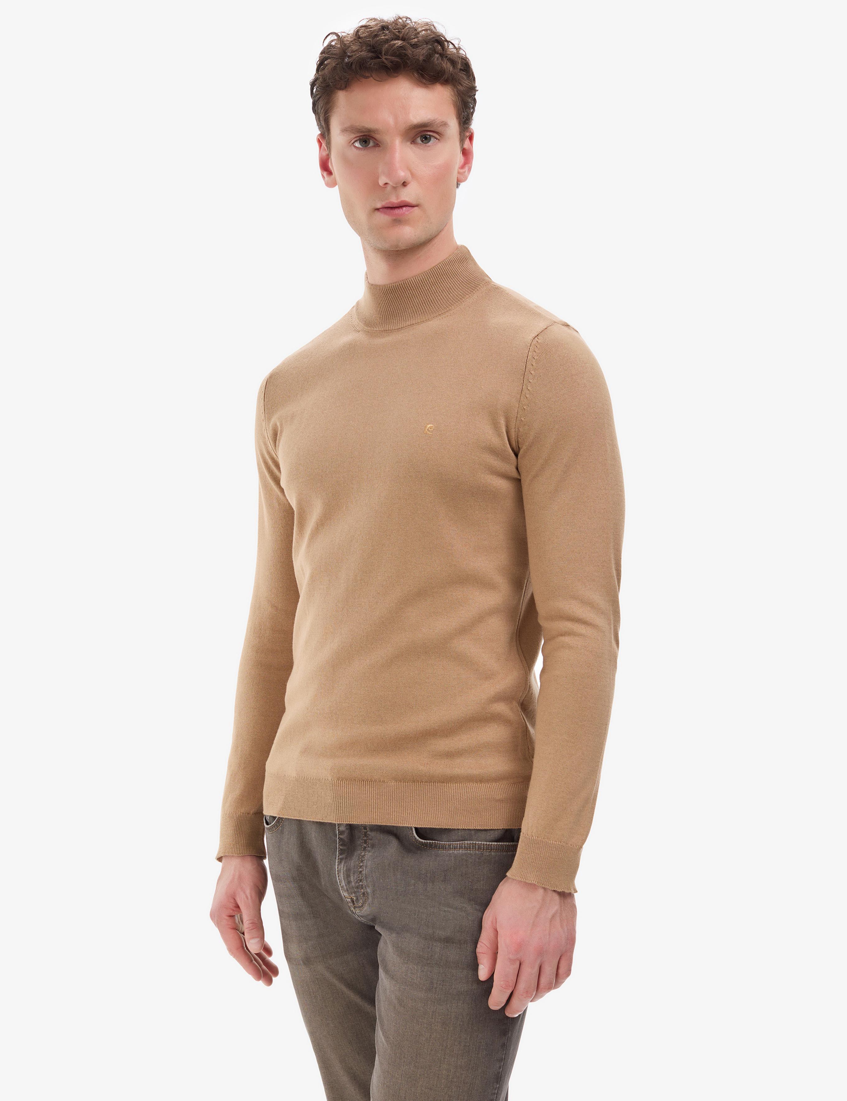 Camel Slim Fit Yarım Balıkçı Yaka Basic Triko Kazak