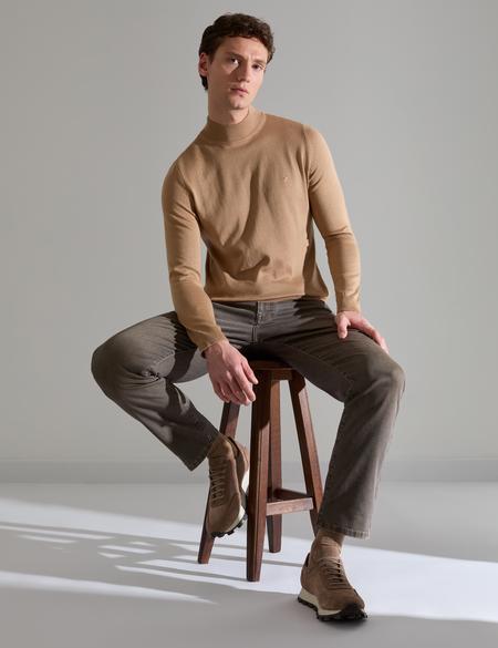 Camel Slim Fit Yarım Balıkçı Yaka Basic Triko Kazak - 50314176146