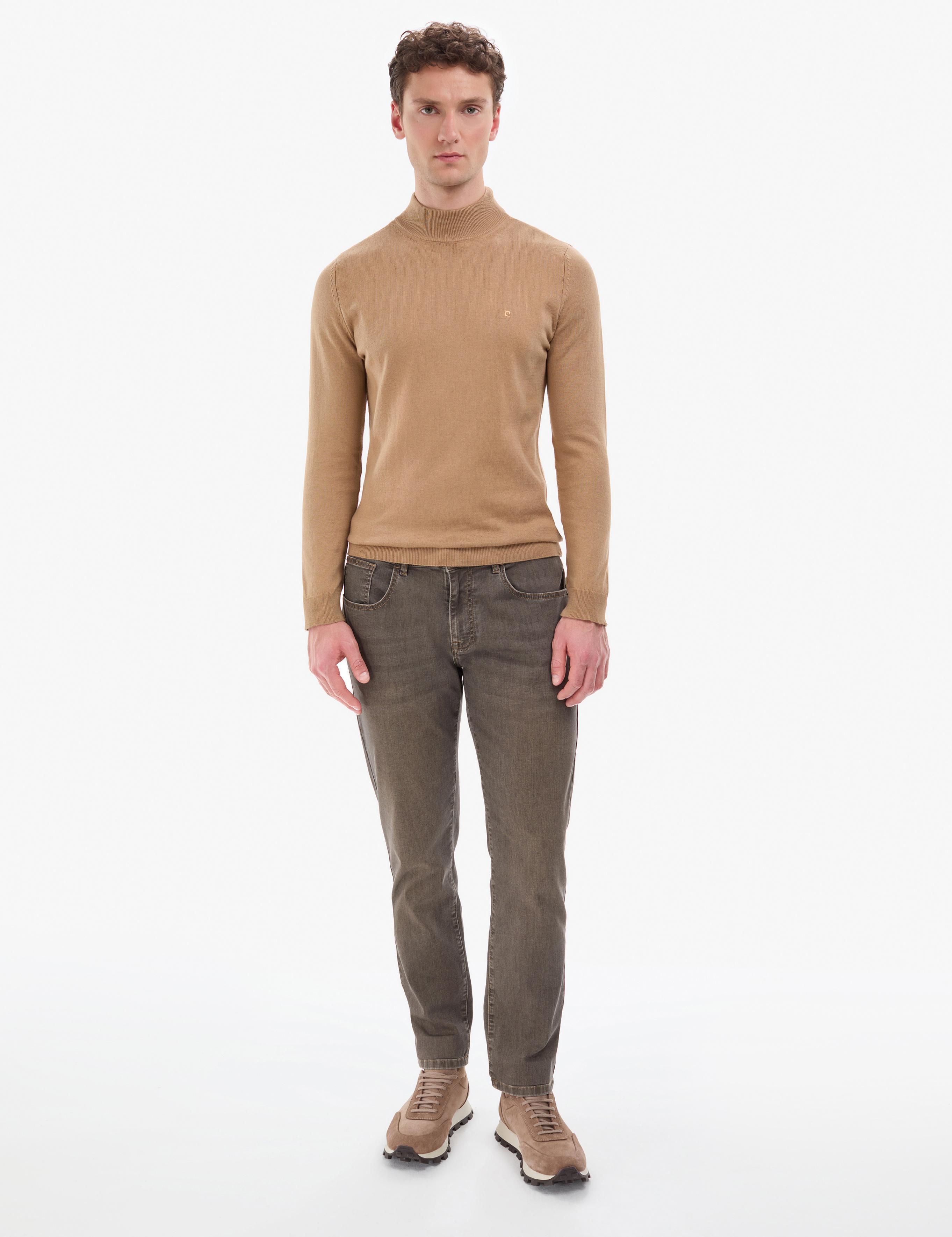 Camel Slim Fit Yarım Balıkçı Yaka Basic Triko Kazak