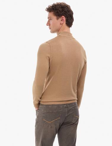 Camel Slim Fit Yarım Balıkçı Yaka Basic Triko Kazak