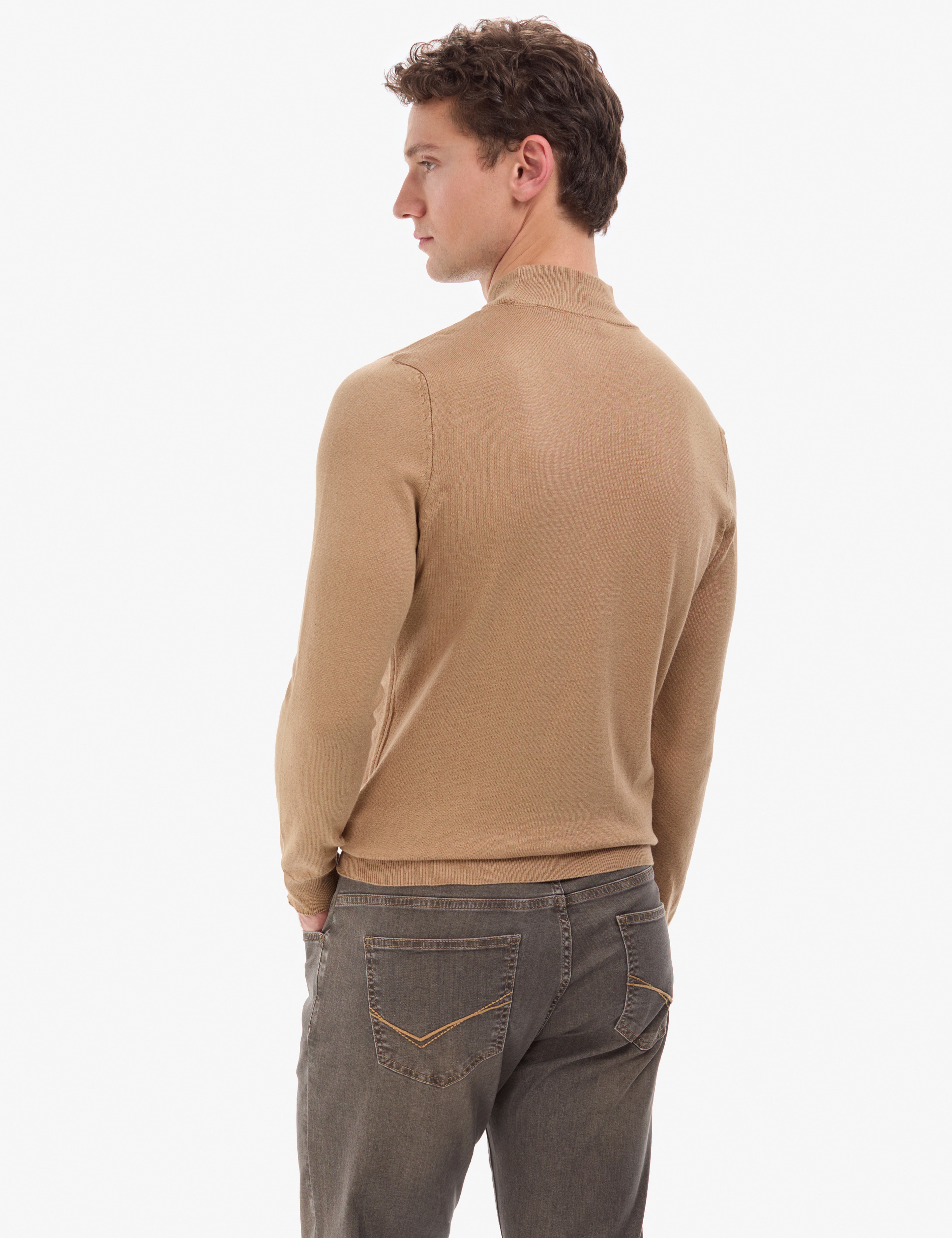 Camel Slim Fit Yarım Balıkçı Yaka Basic Triko Kazak - Image 6