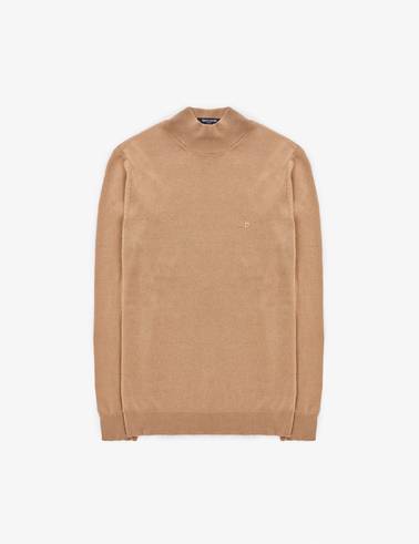 Camel Slim Fit Yarım Balıkçı Yaka Basic Triko Kazak