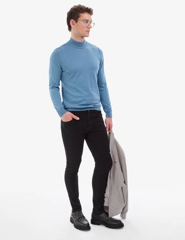 Mavi Slim Fit Yarım Balıkçı Yaka Basic Triko Kazak