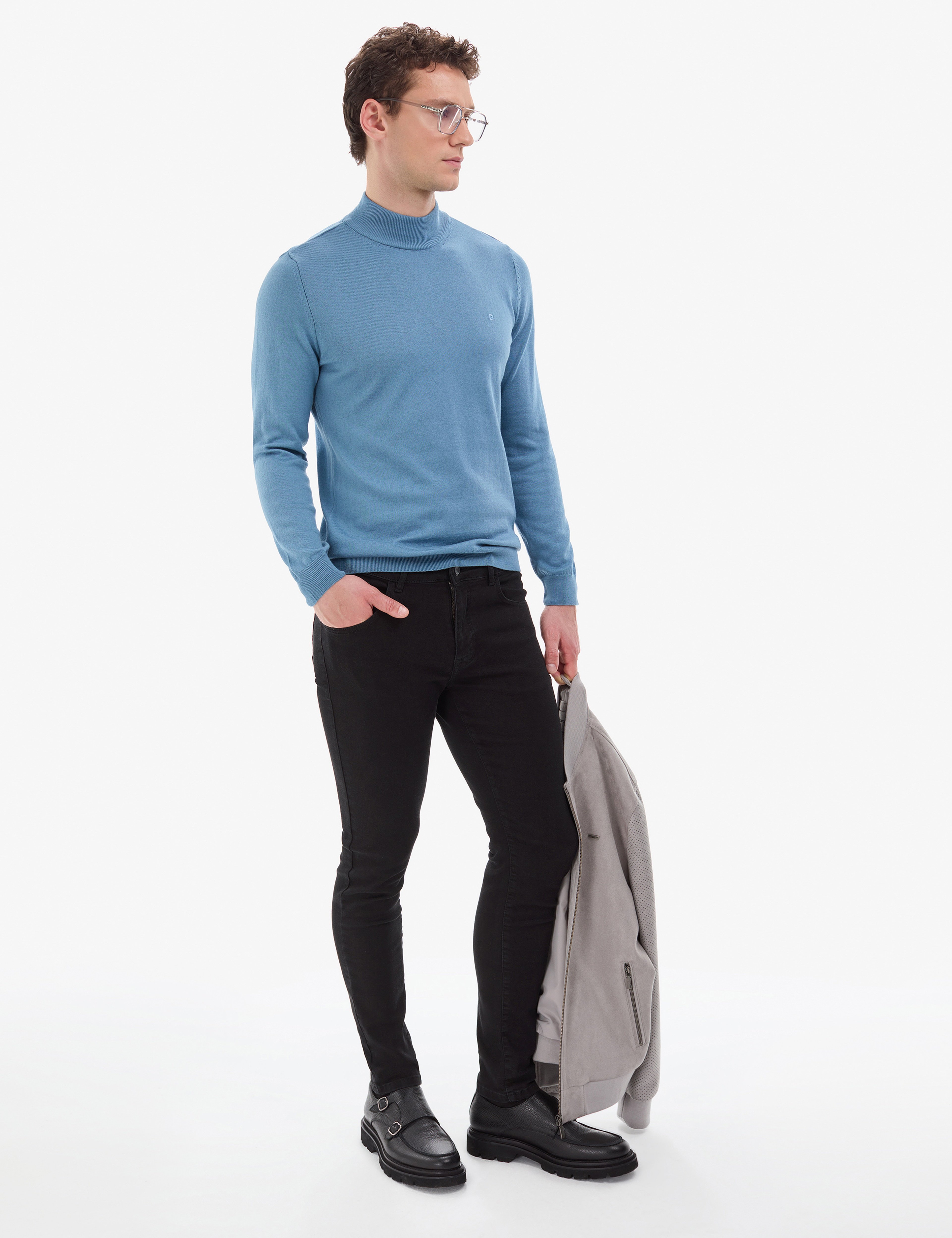 Mavi Slim Fit Yarım Balıkçı Yaka Basic Triko Kazak