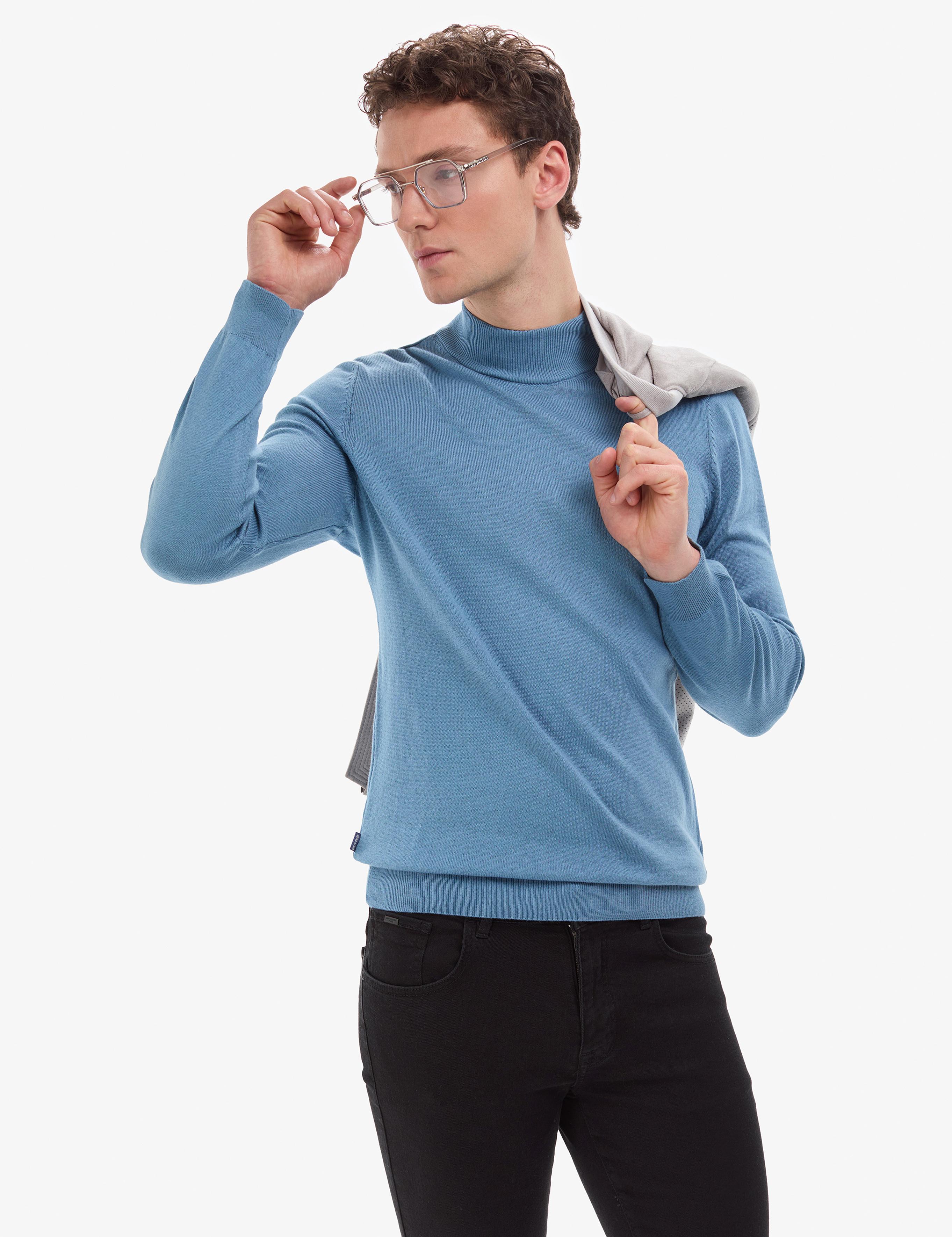 Mavi Slim Fit Yarım Balıkçı Yaka Basic Triko Kazak