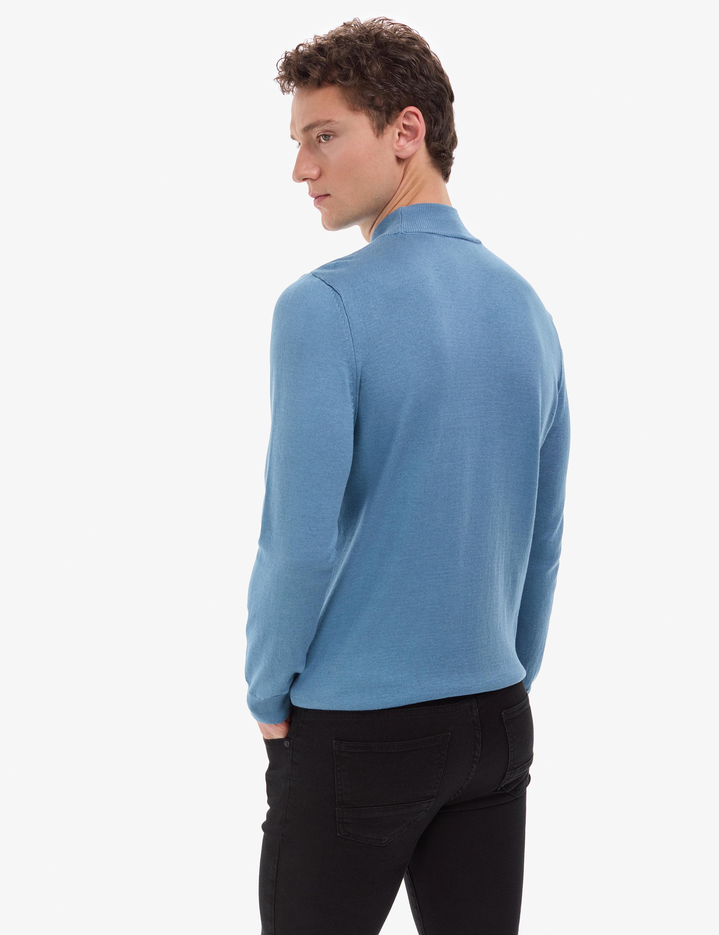 Mavi Slim Fit Yarım Balıkçı Yaka Basic Triko Kazak