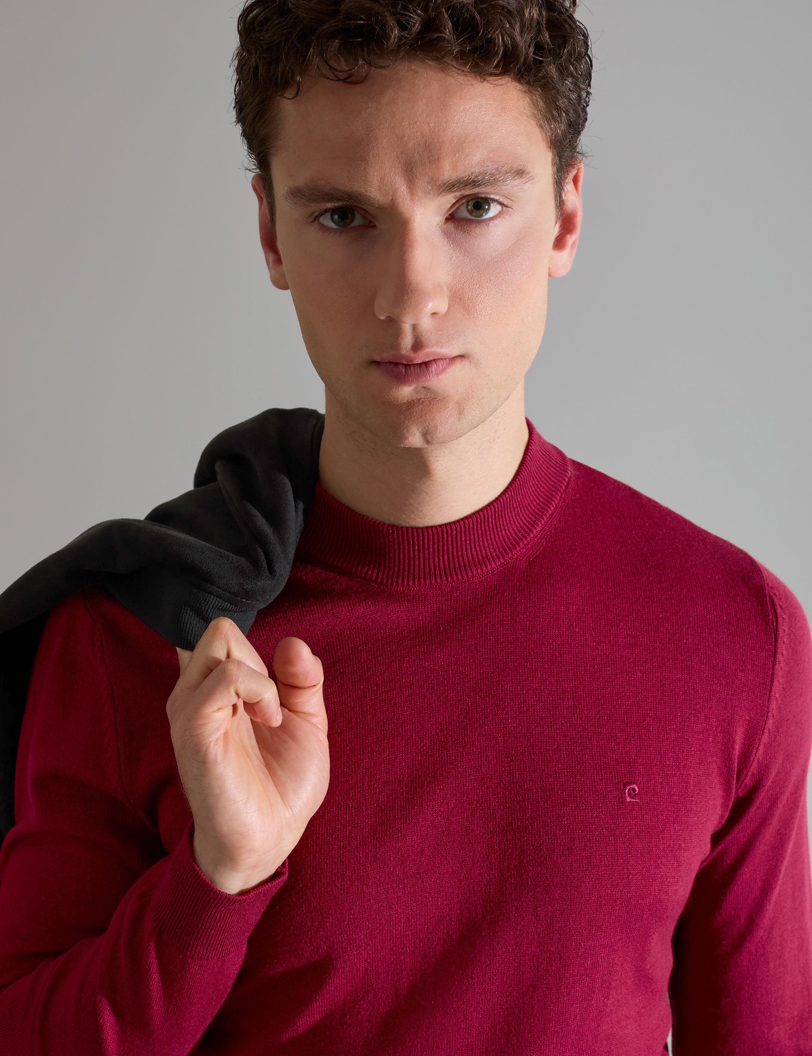 Vişne Slim Fit Çeyrek Yaka Basic Triko Kazak