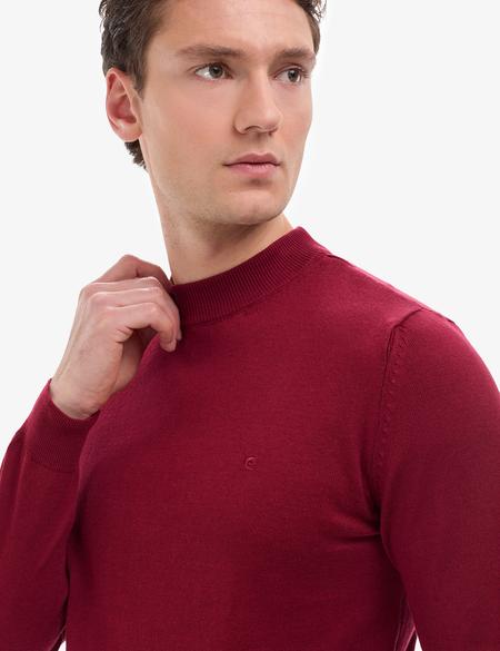 Vişne Slim Fit Çeyrek Yaka Basic Triko Kazak - 50314188114