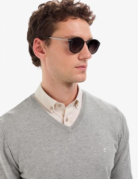 Açık Gri Melanj Slim Fit V Yaka Basic Triko Kazak - 50314190128