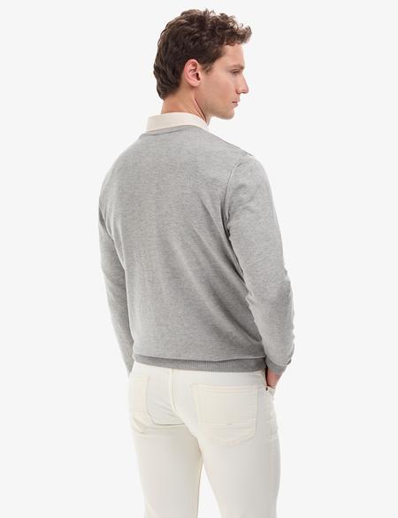 Açık Gri Melanj Slim Fit V Yaka Basic Triko Kazak - 50314190128