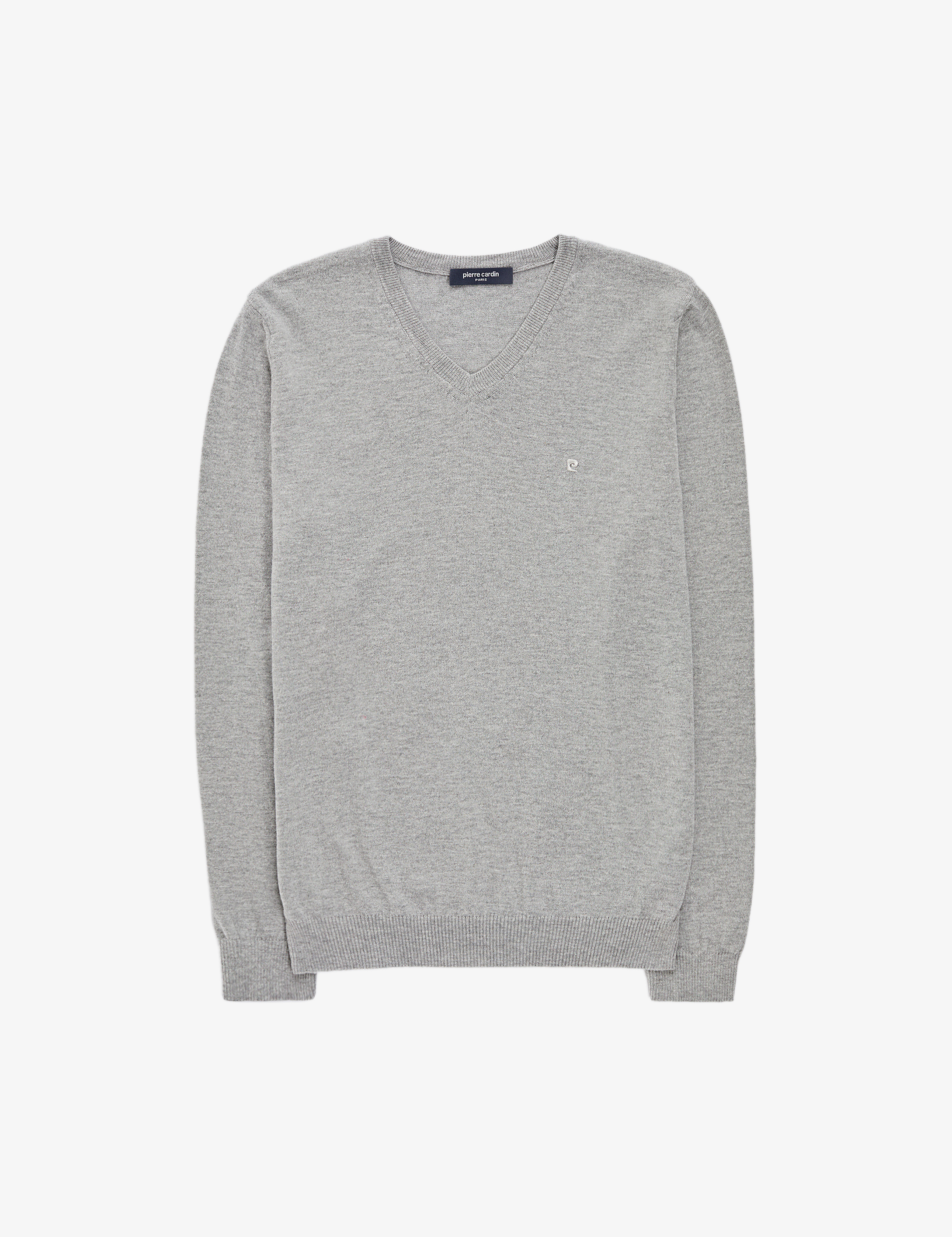 Açık Gri Melanj Slim Fit V Yaka Basic Triko Kazak - Image 7