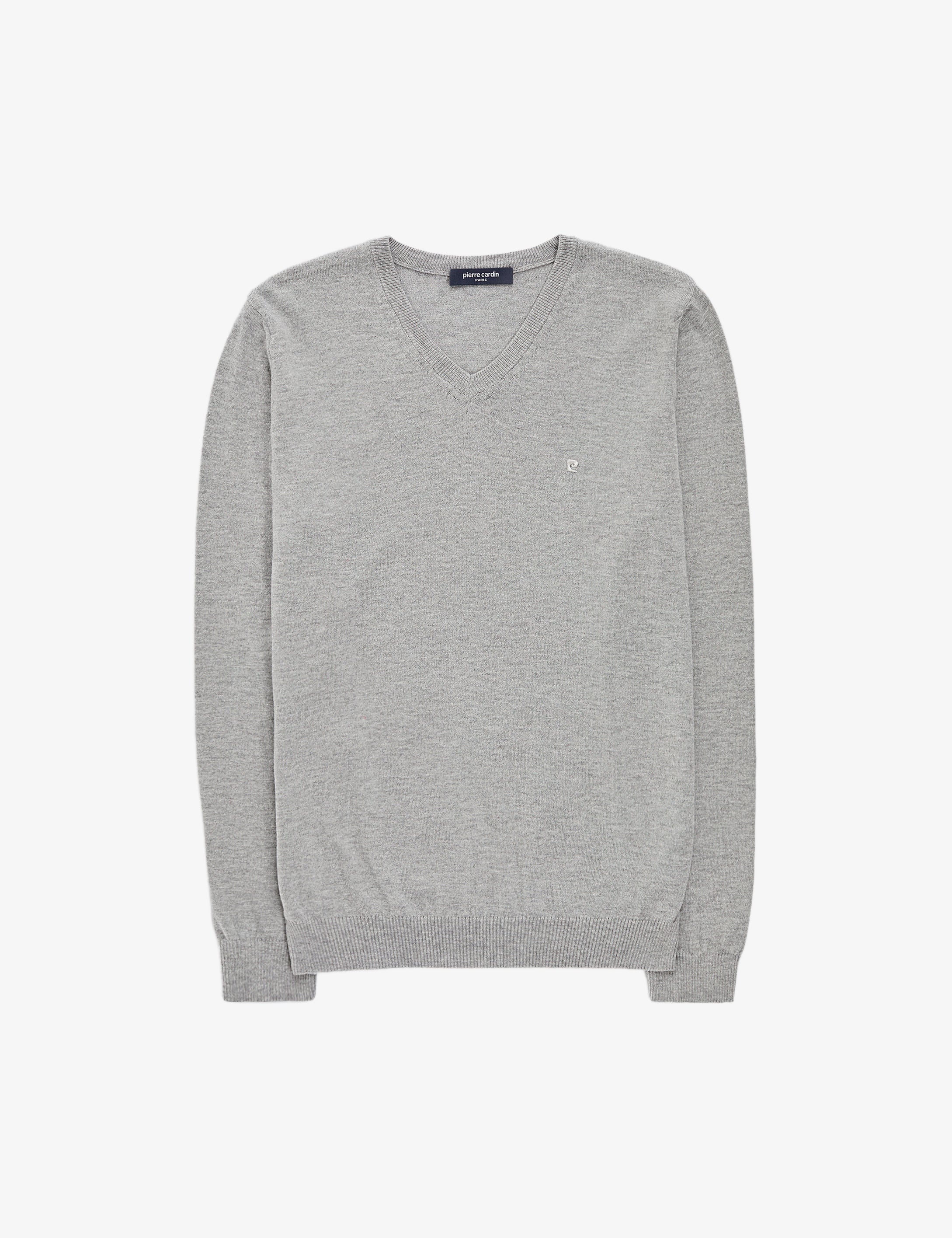 Açık Gri Melanj Slim Fit V Yaka Basic Triko Kazak