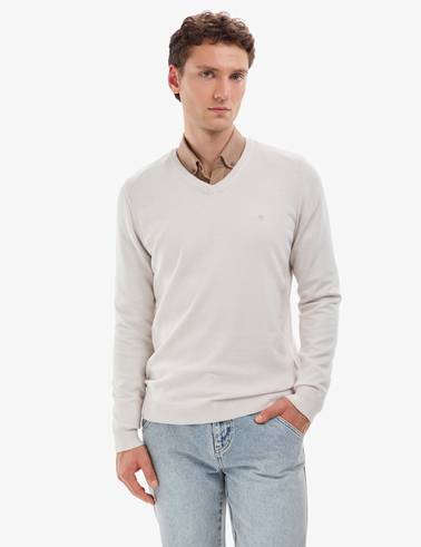 Taş Slim Fit V Yaka Basic Triko Kazak
