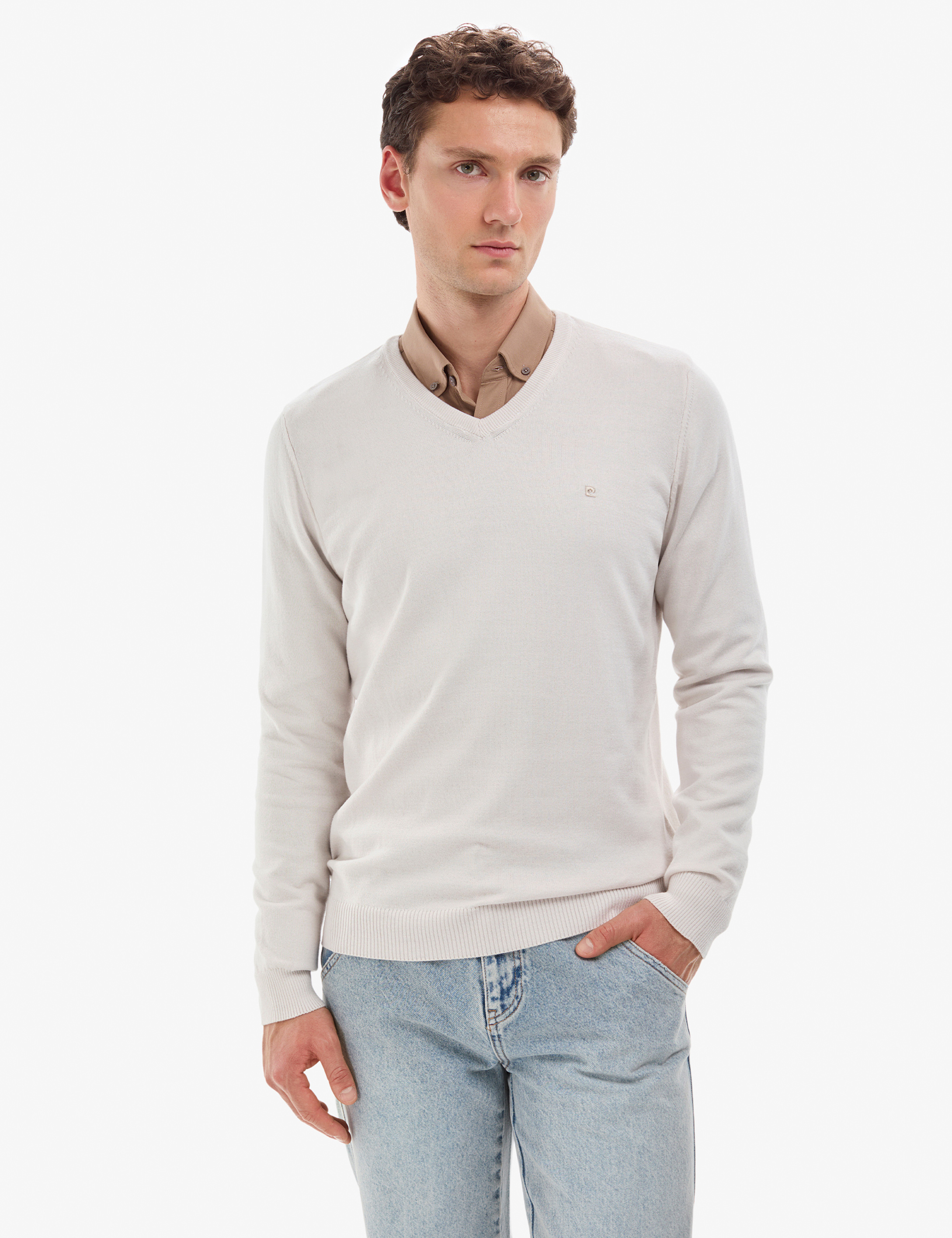 Taş Slim Fit V Yaka Basic Triko Kazak