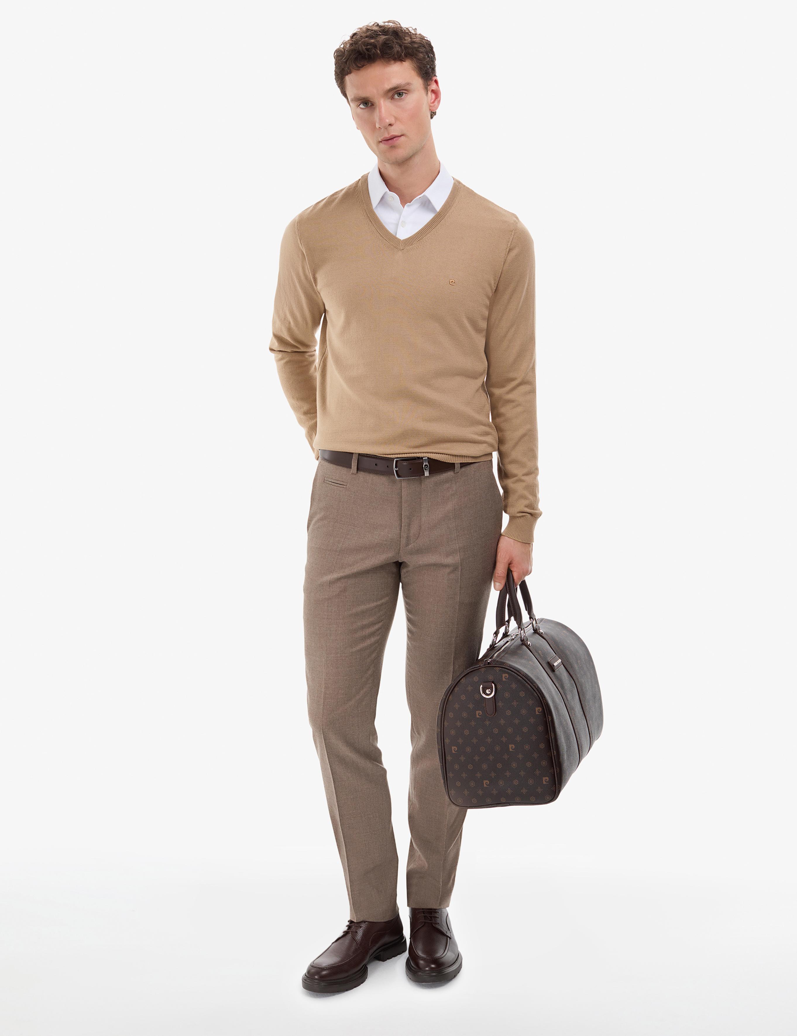 Camel Slim Fit V Yaka Basic Triko Kazak