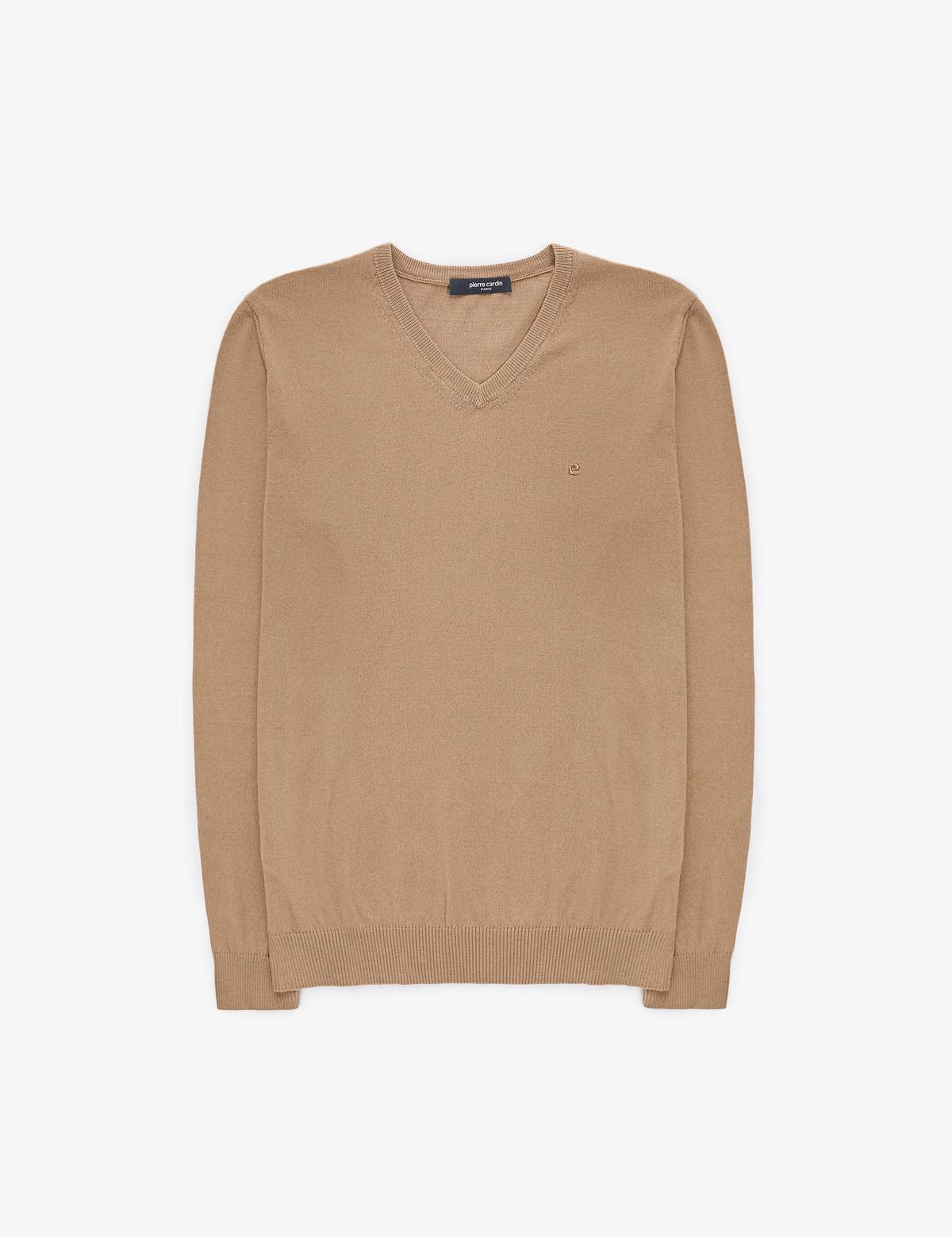 Camel Slim Fit V Yaka Basic Triko Kazak - 50314190077