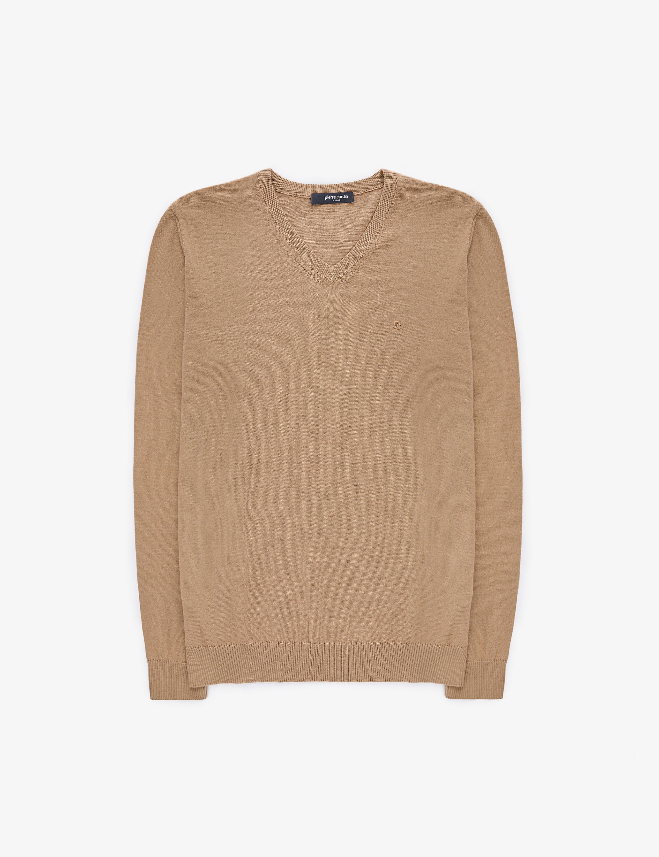 Camel Slim Fit V Yaka Basic Triko Kazak