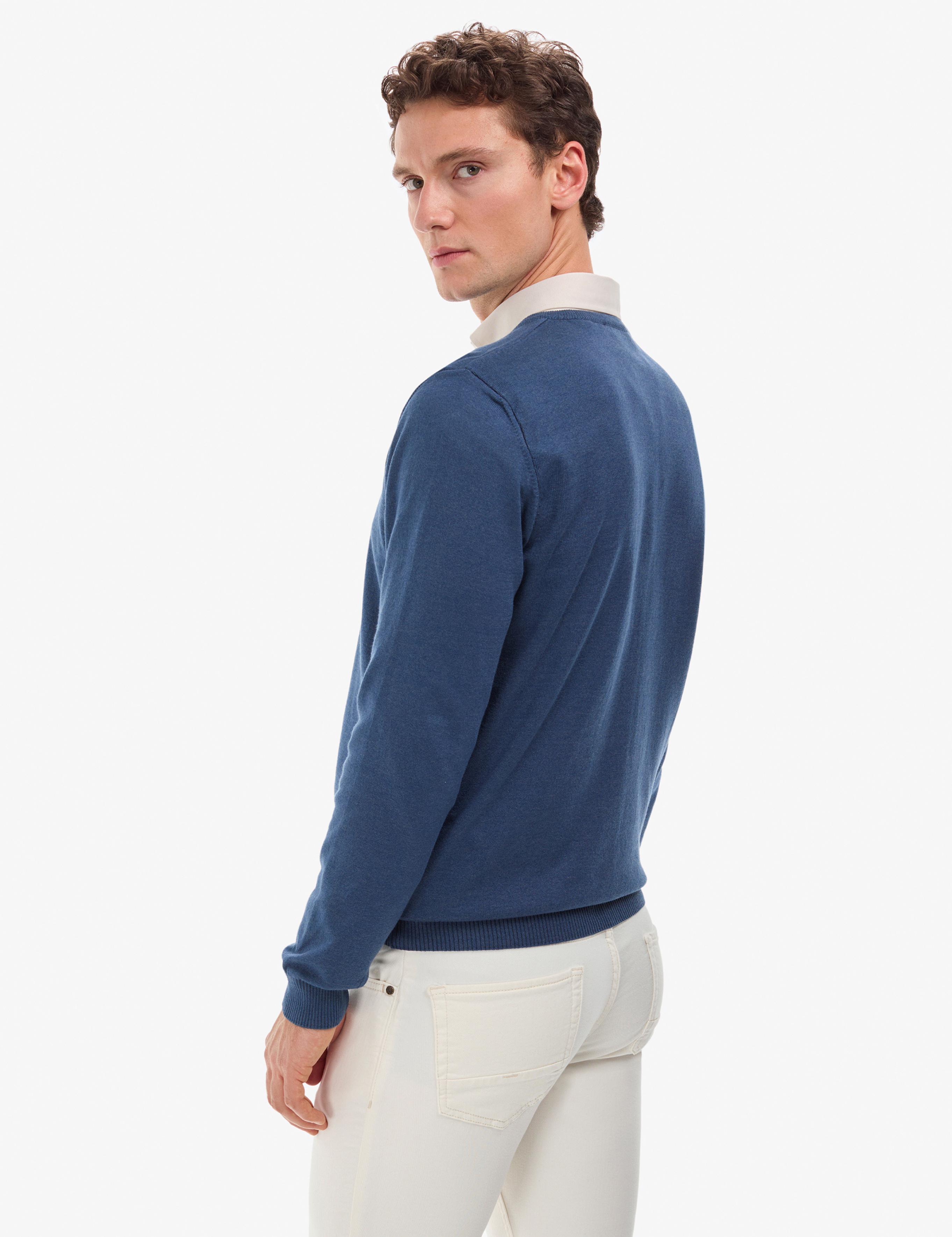 İndigo Melanj Slim Fit V Yaka Basic Triko Kazak