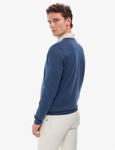 İndigo Melanj Slim Fit V Yaka Basic Triko Kazak