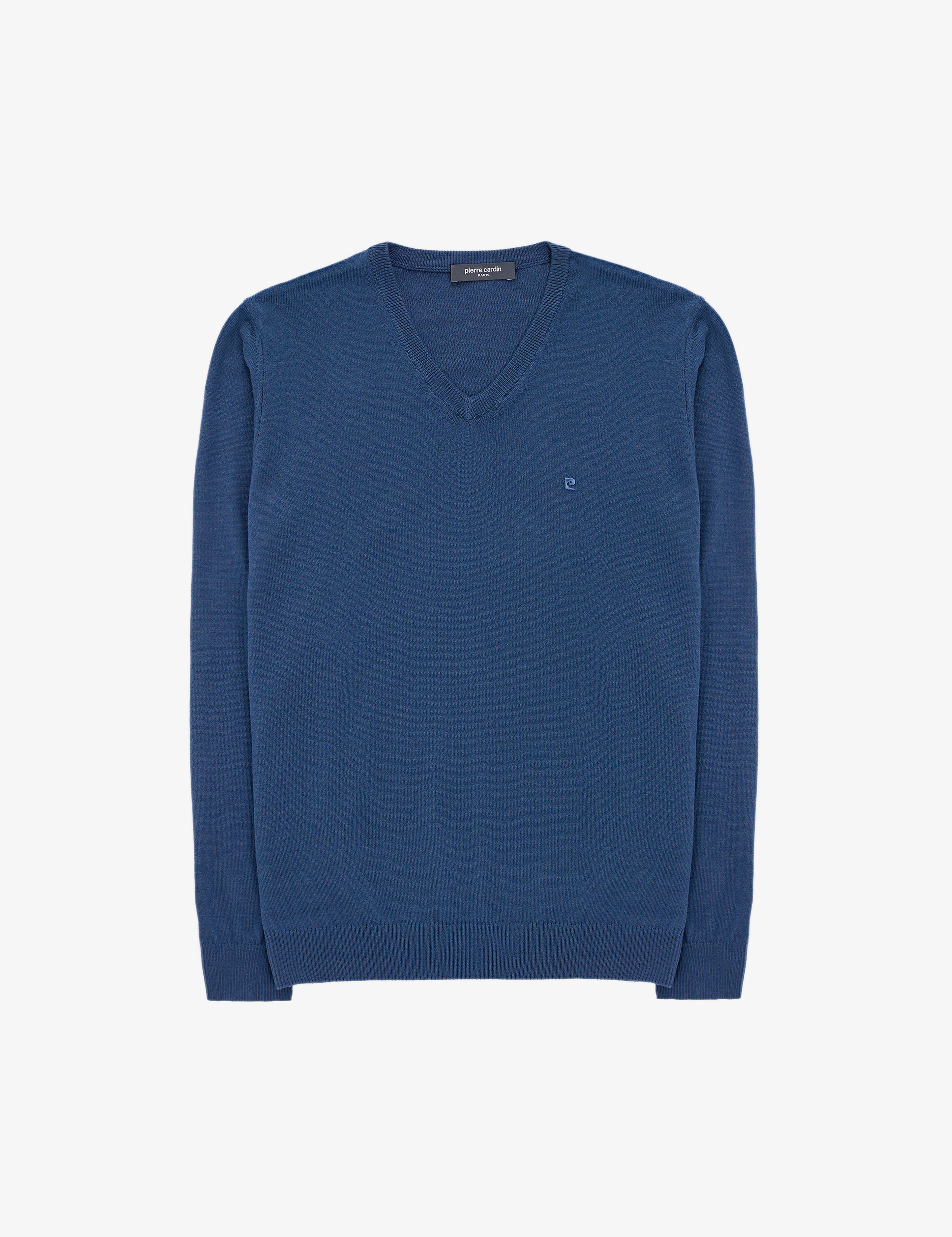 İndigo Melanj Slim Fit V Yaka Basic Triko Kazak - Image 7