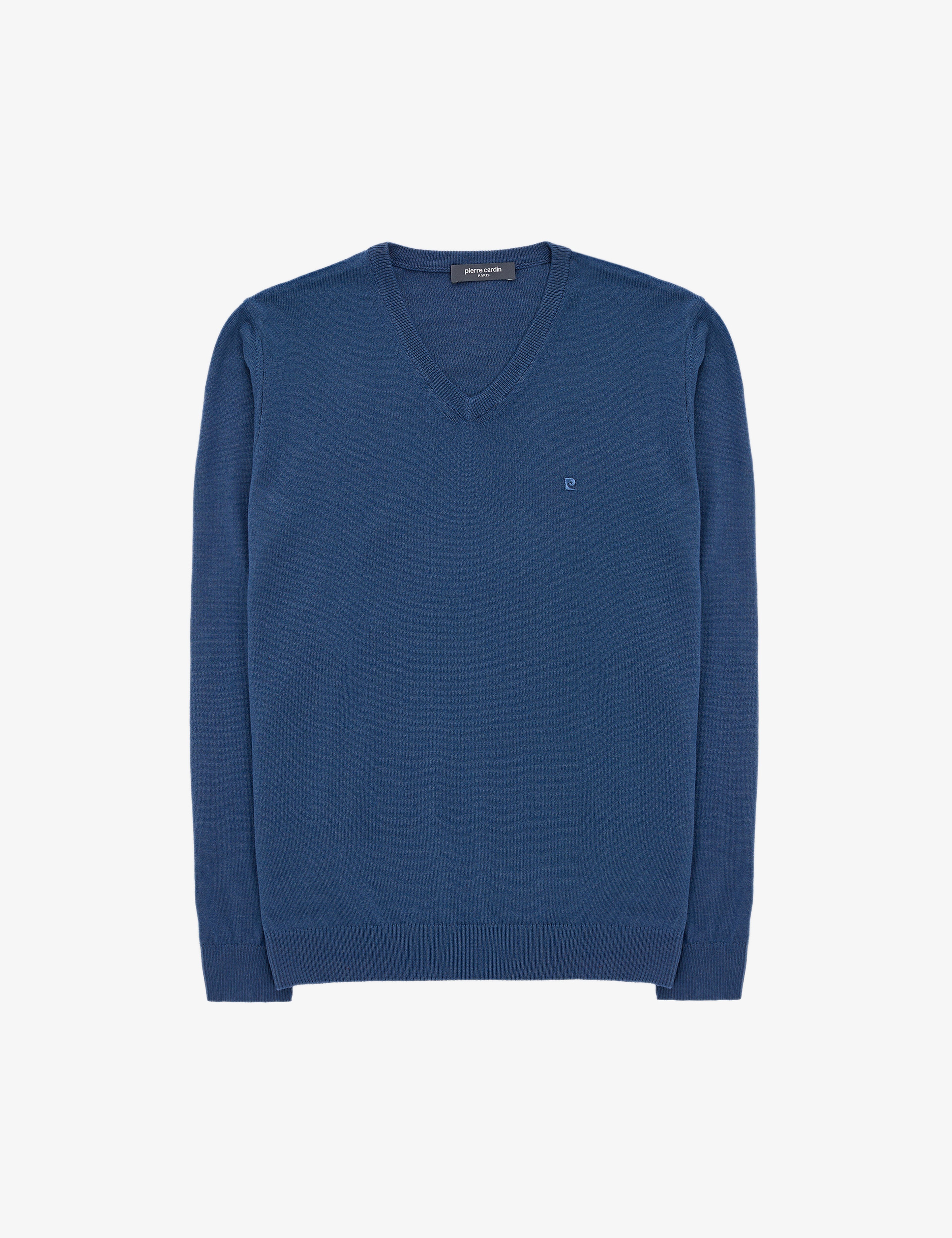 İndigo Melanj Slim Fit V Yaka Basic Triko Kazak