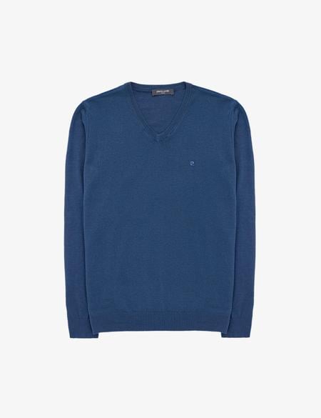 İndigo Melanj Slim Fit V Yaka Basic Triko Kazak - 50314190021