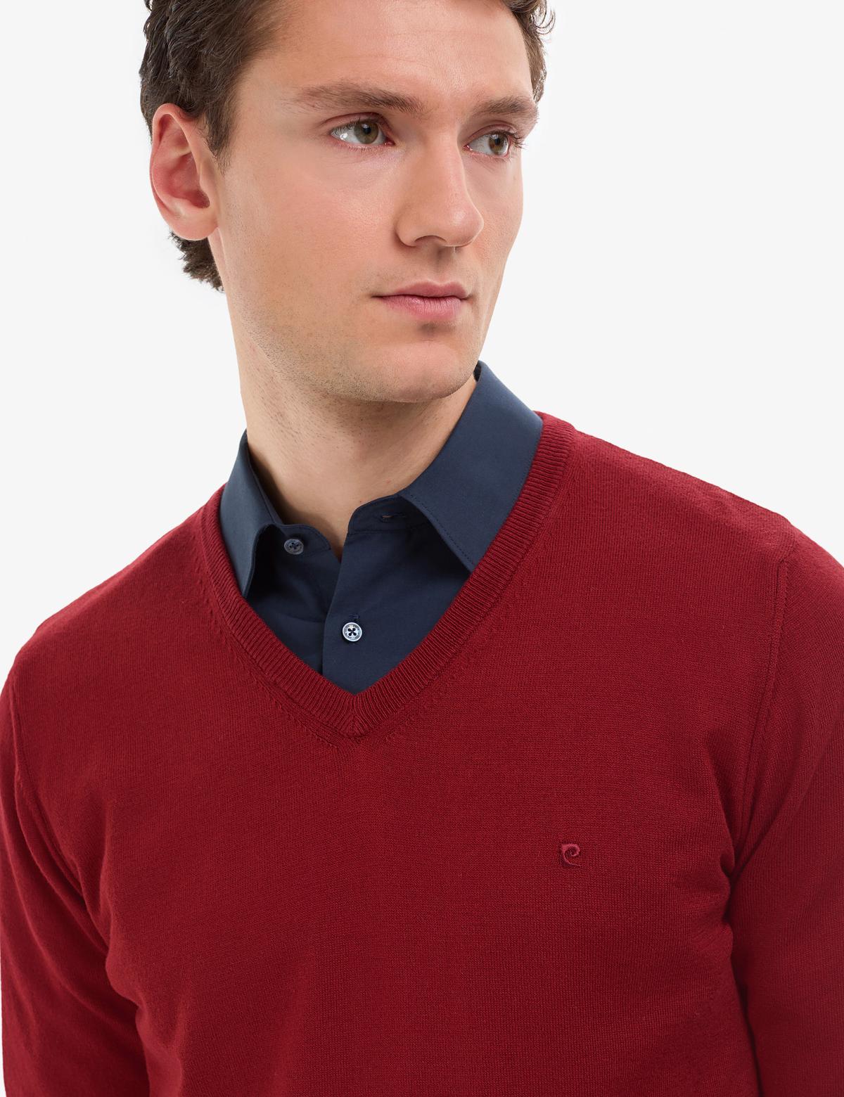 Kiremit Slim Fit V Yaka Basic Triko Kazak - 50314190093