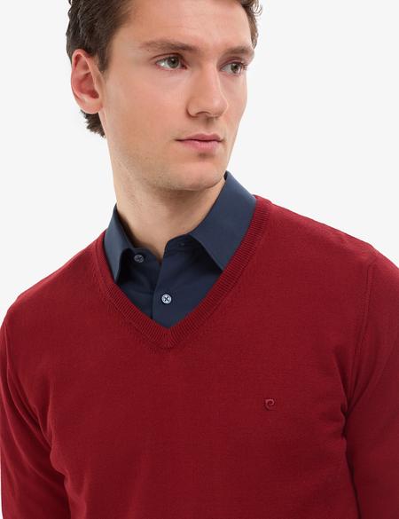 Kiremit Slim Fit V Yaka Basic Triko Kazak - 50314190093