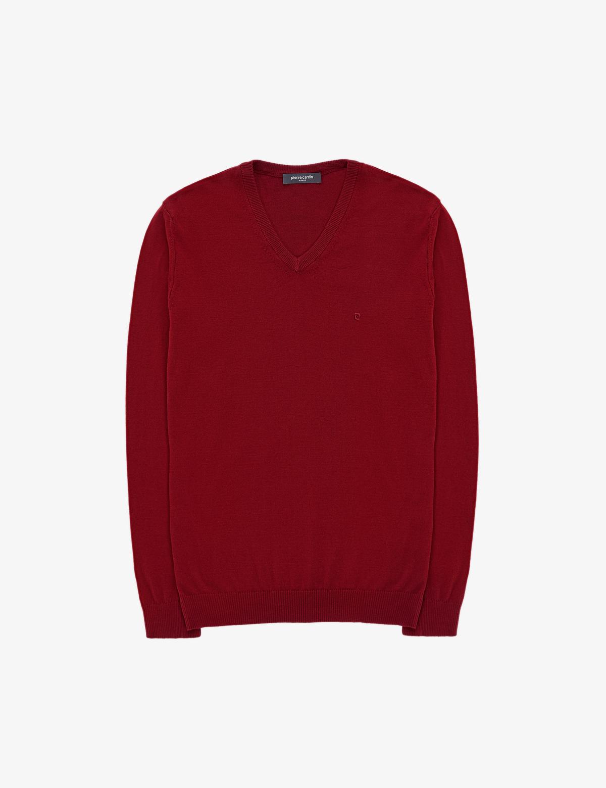 Kiremit Slim Fit V Yaka Basic Triko Kazak - 50314190093