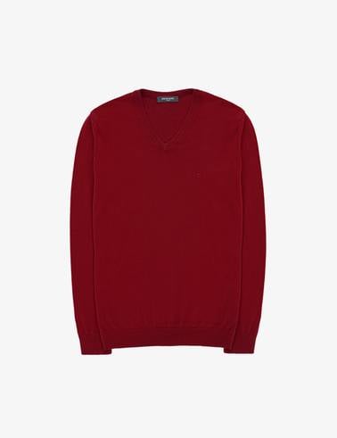 Kiremit Slim Fit V Yaka Basic Triko Kazak