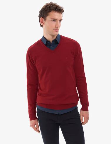 Kiremit Slim Fit V Yaka Basic Triko Kazak