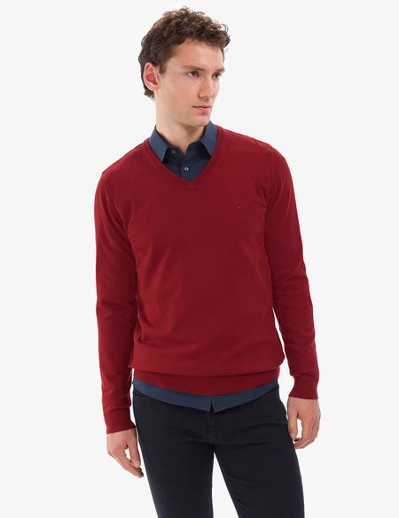 Kiremit Slim Fit V Yaka Basic Triko Kazak - 50314190093