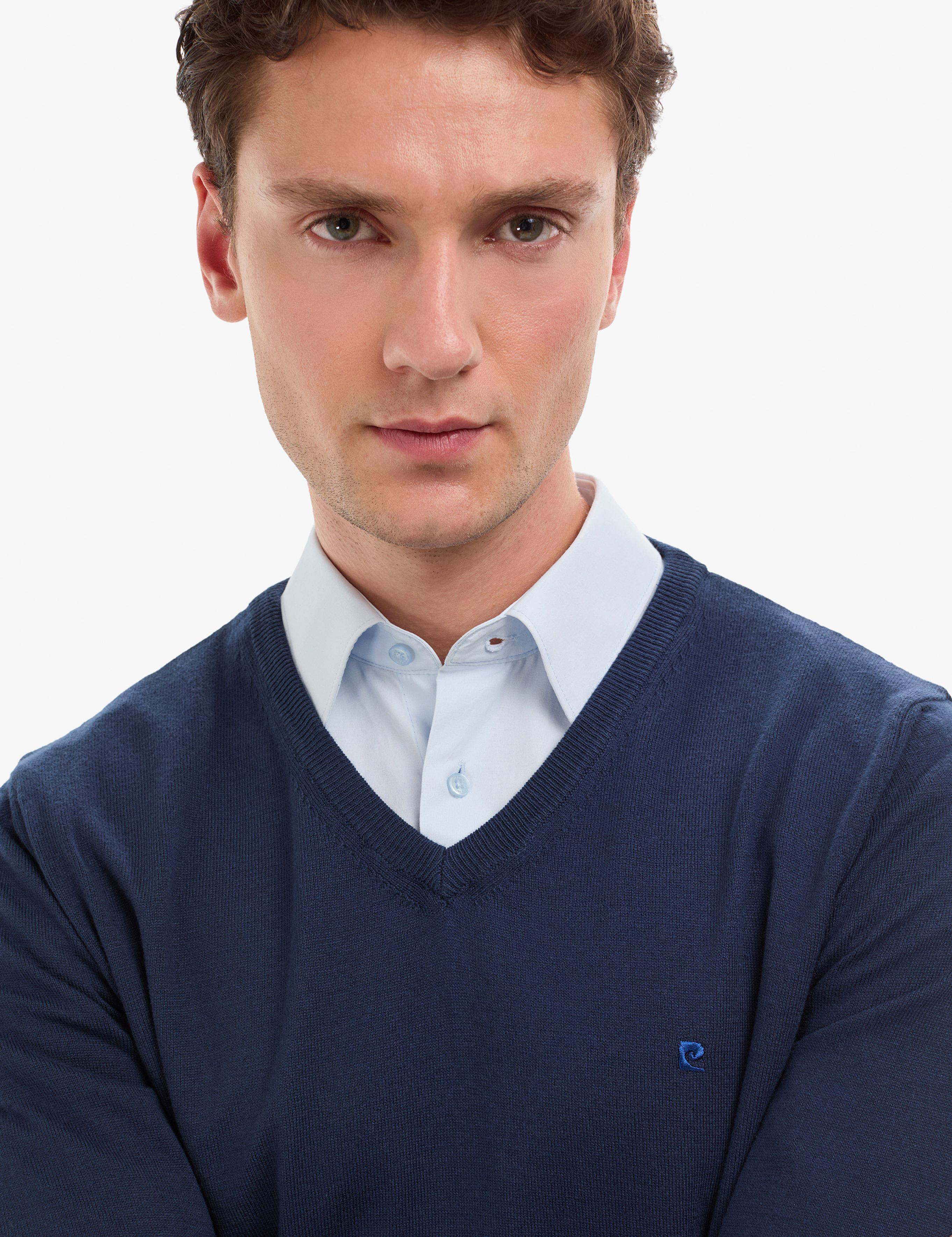 Açık Lacivert Slim Fit V Yaka Basic Triko Kazak