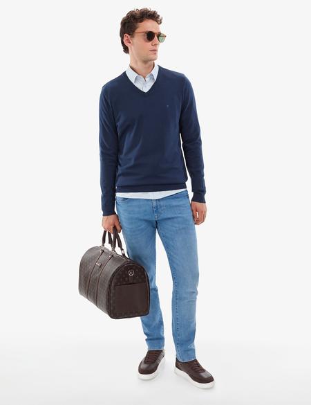 Açık Lacivert Slim Fit V Yaka Basic Triko Kazak - 50314190019