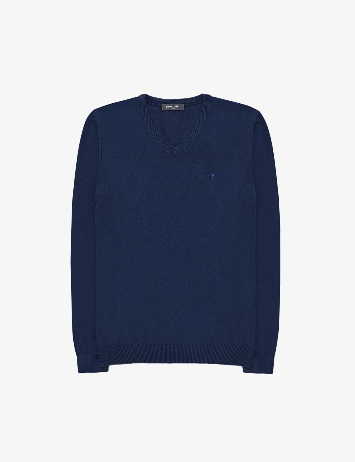 Açık Lacivert Slim Fit V Yaka Basic Triko Kazak - 50314190019