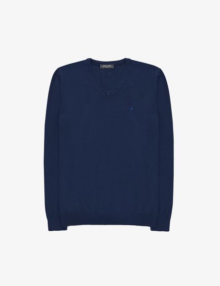 Açık Lacivert Slim Fit V Yaka Basic Triko Kazak - 50314190019