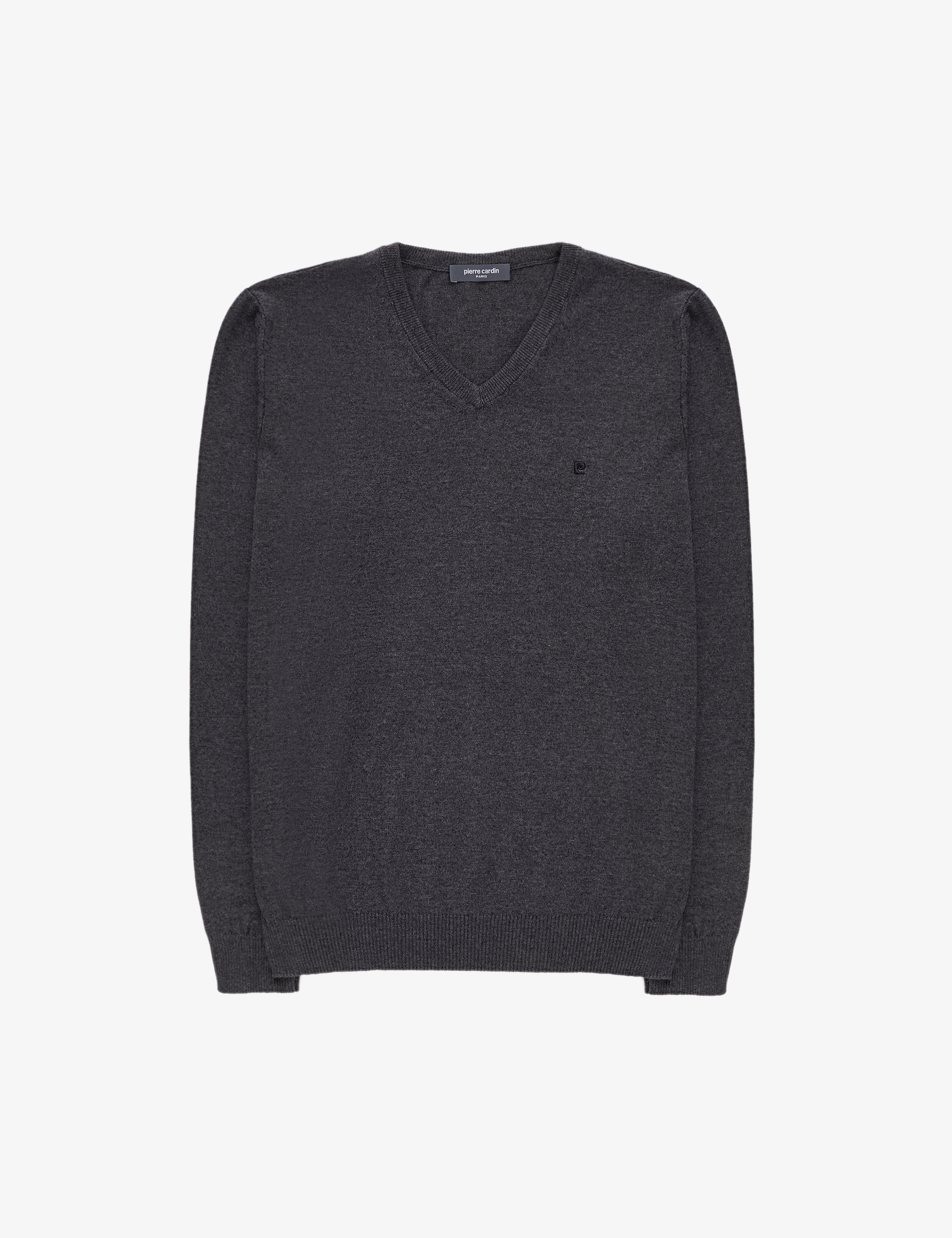 Antrasit Melanj Slim Fit V Yaka Basic Triko Kazak - Image 7