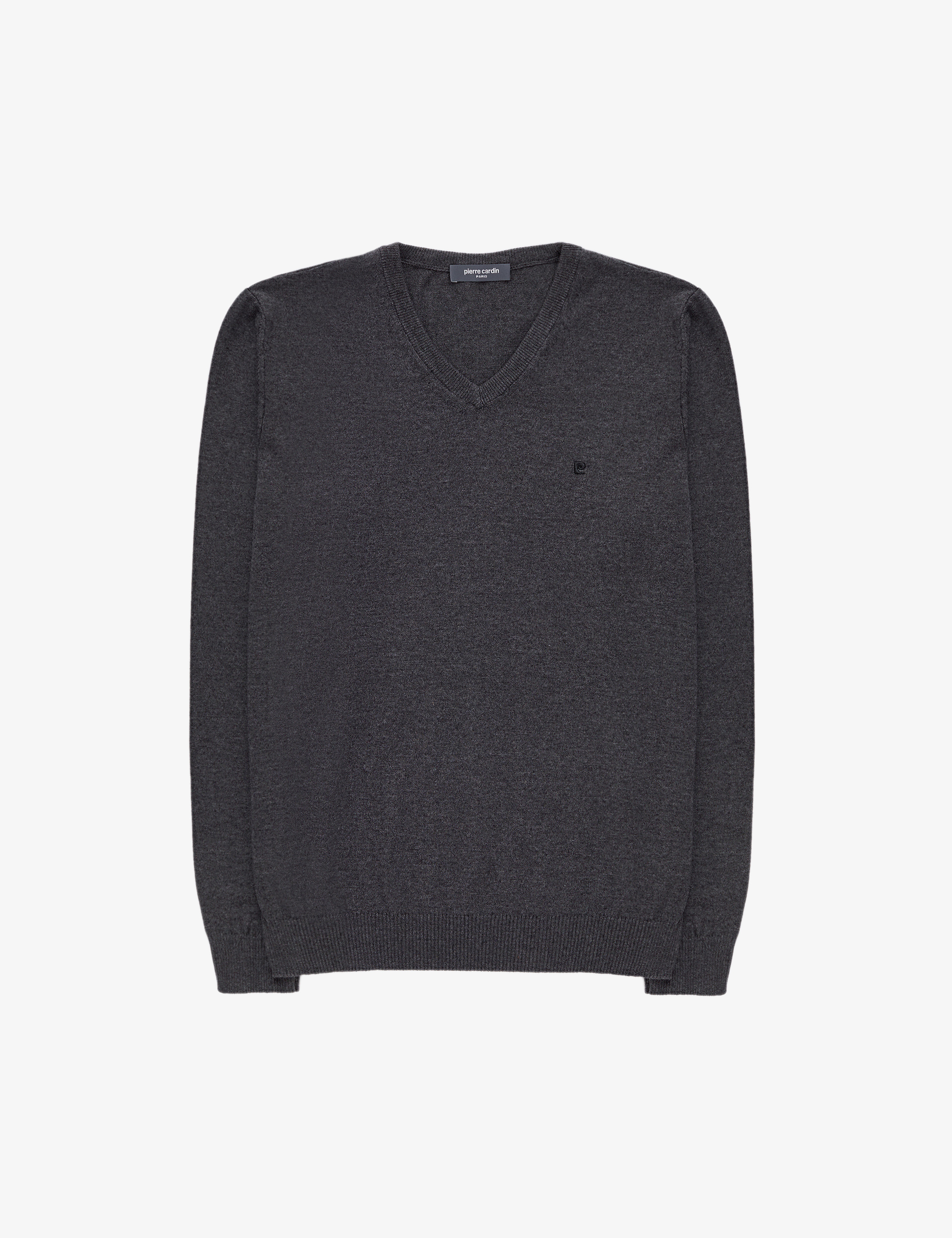 Antrasit Melanj Slim Fit V Yaka Basic Triko Kazak