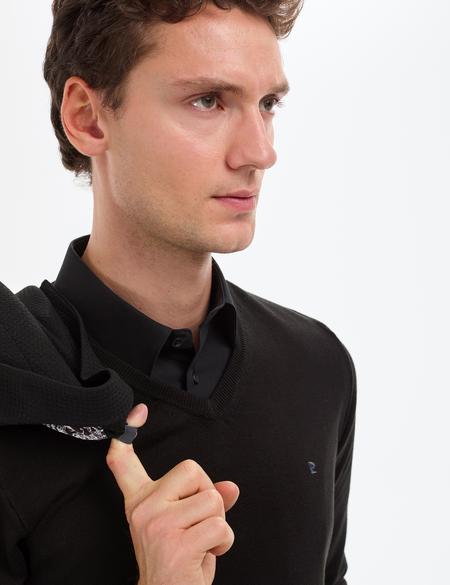Siyah Slim Fit V Yaka Basic Triko Kazak - 50314190009