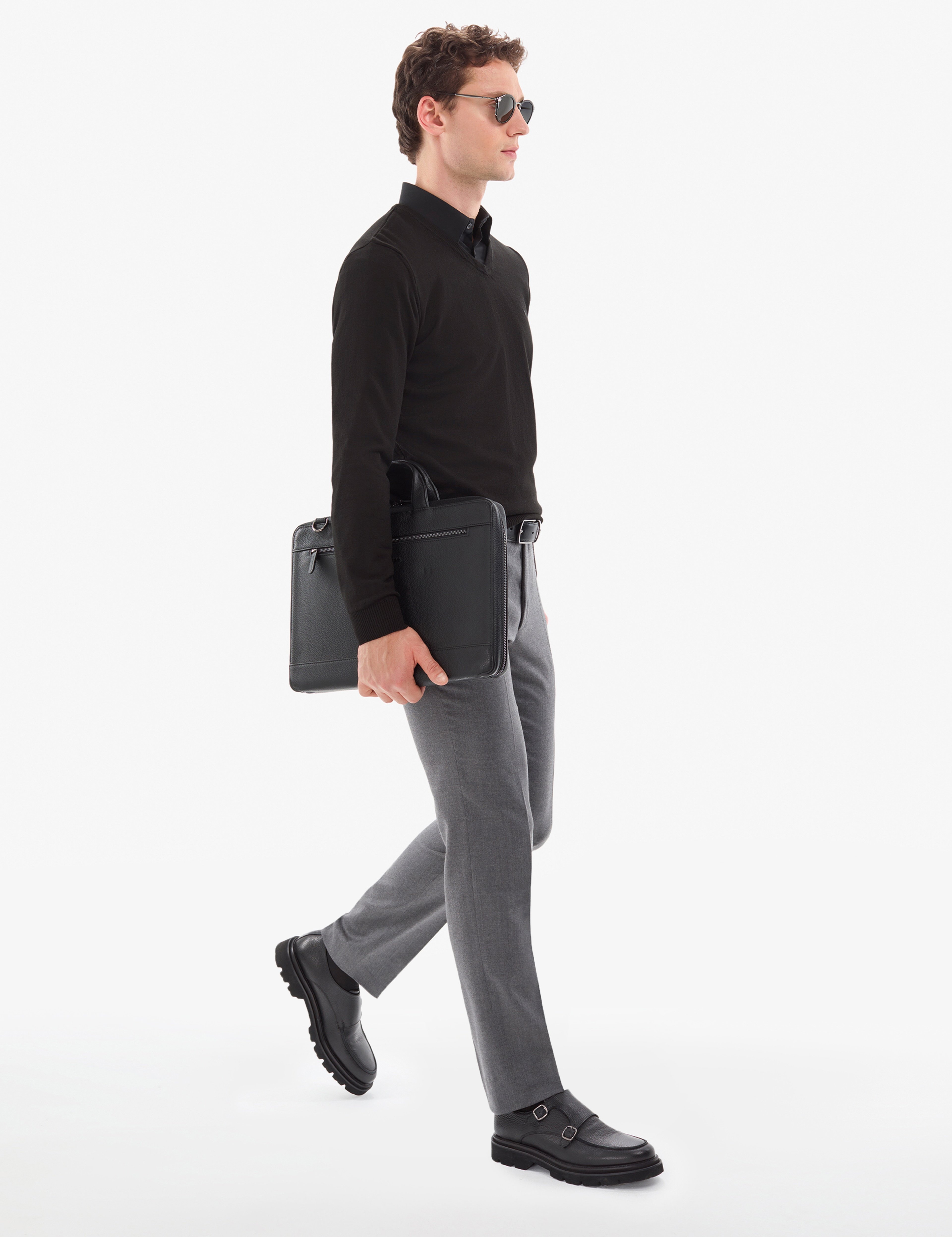 Siyah Slim Fit V Yaka Basic Triko Kazak - Image 5