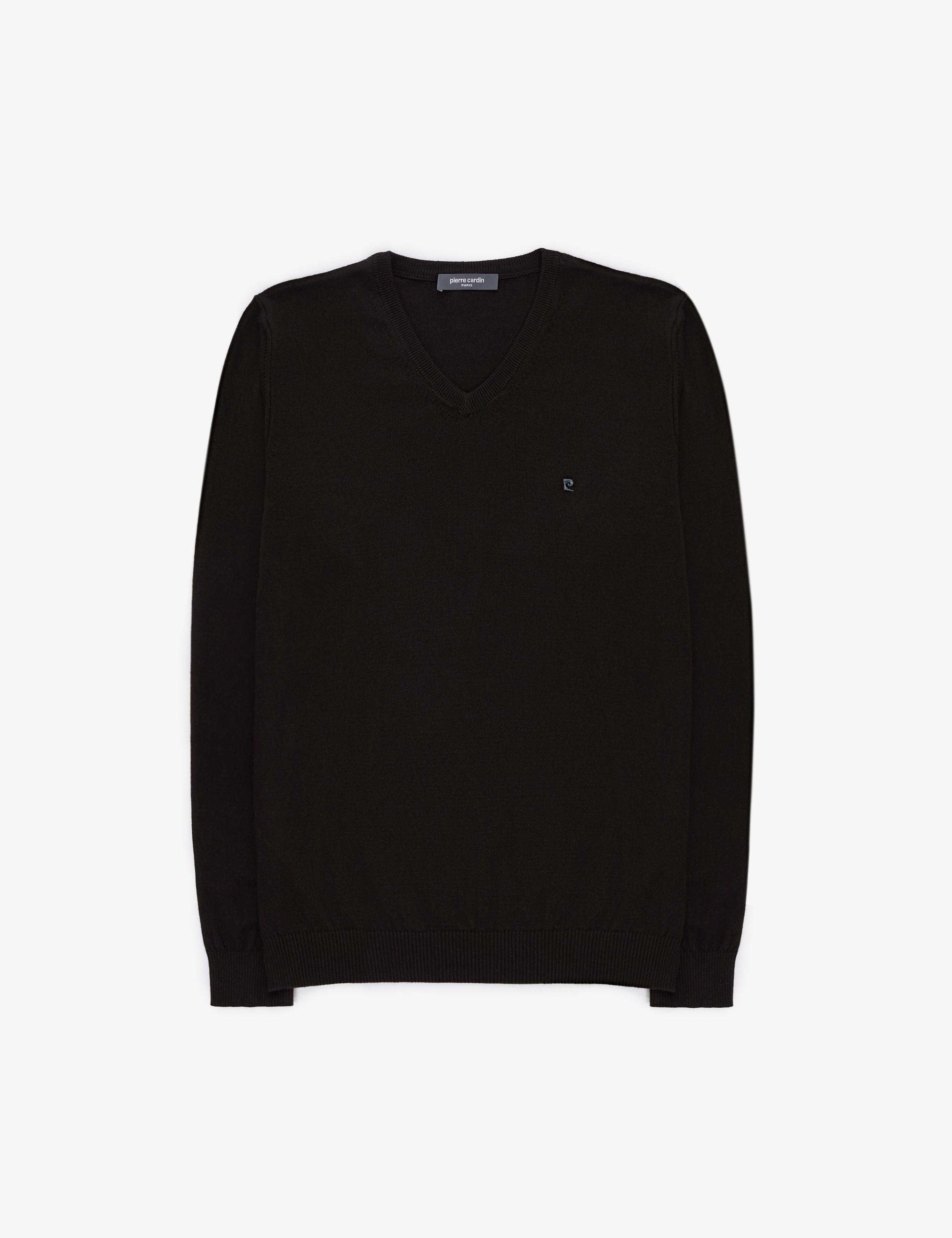 Siyah Slim Fit V Yaka Basic Triko Kazak