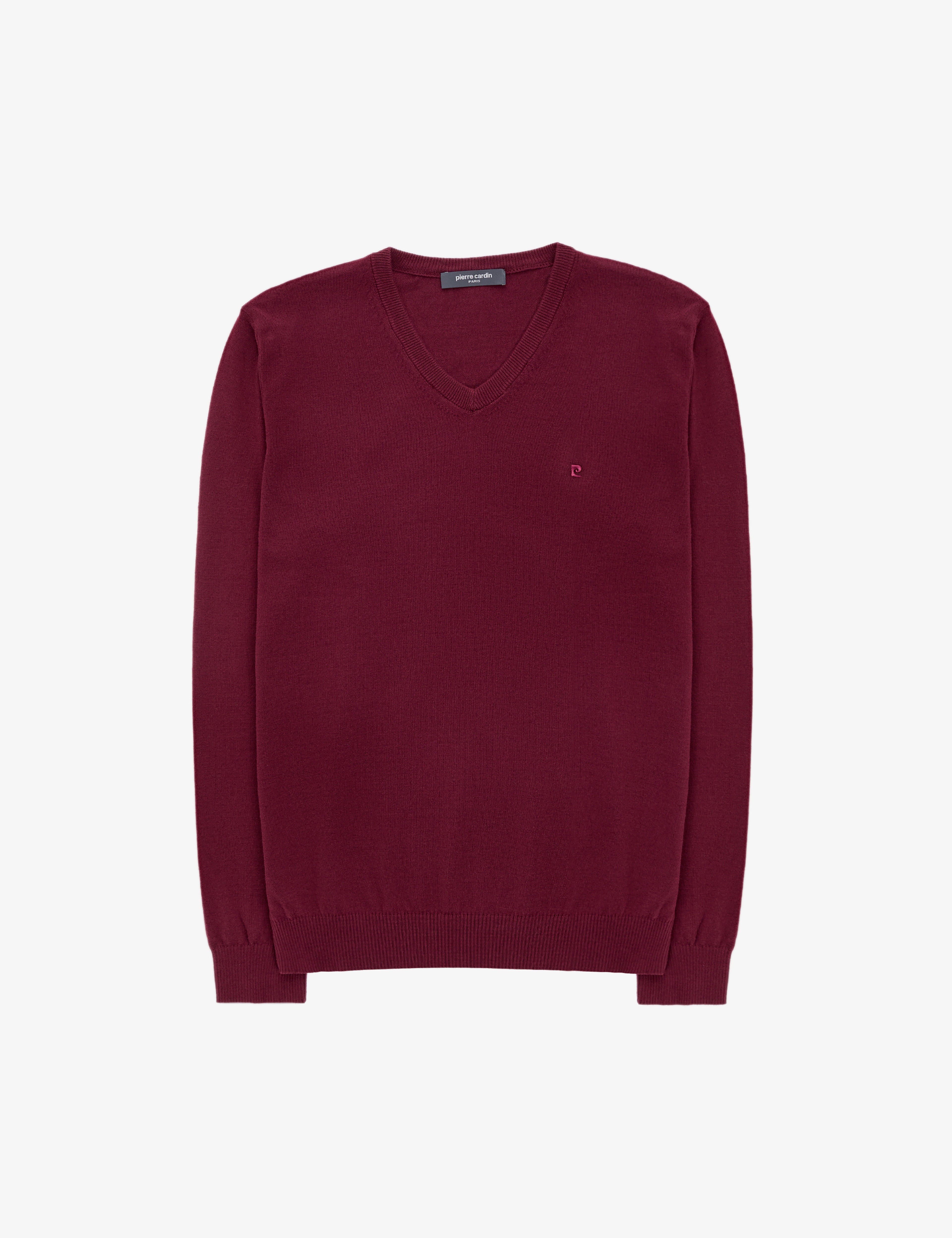 Koyu Bordo Slim Fit V Yaka Basic Triko Kazak - Image 7
