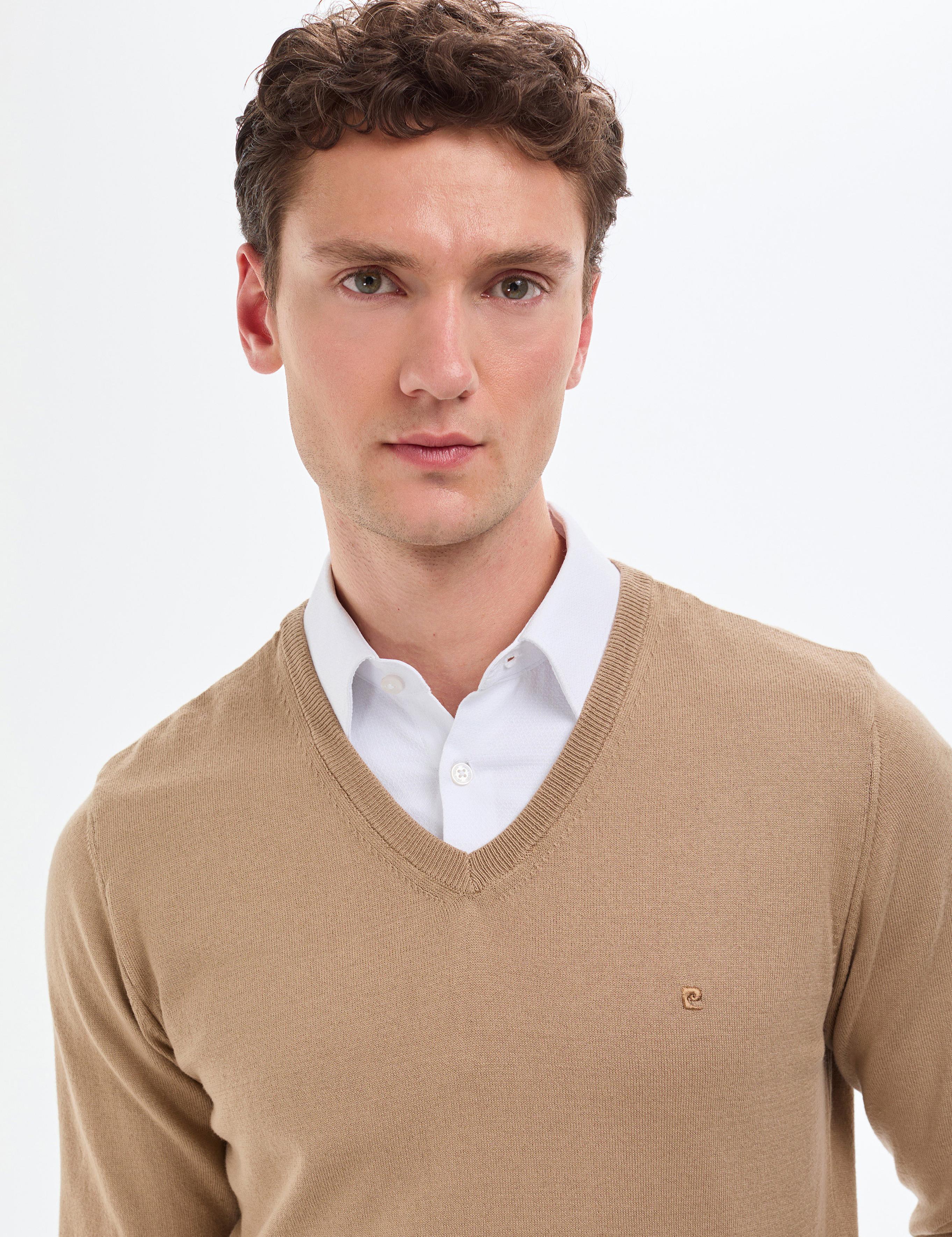 Camel Slim Fit V Yaka Basic Triko Kazak