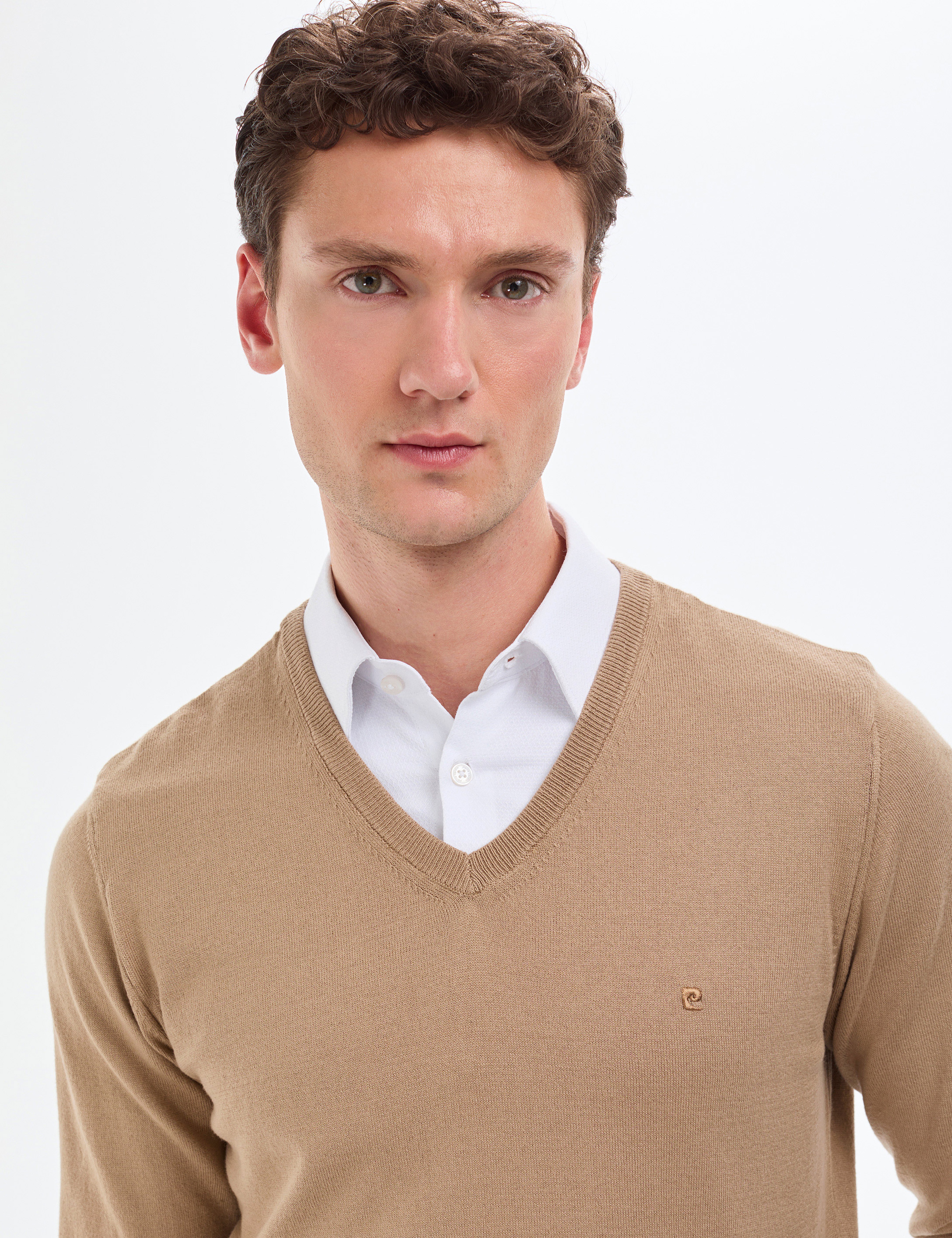 Camel Slim Fit V Yaka Basic Triko Kazak - Image 3