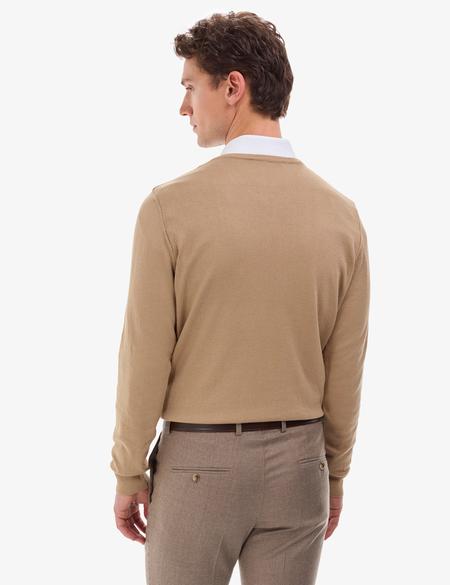 Camel Slim Fit V Yaka Basic Triko Kazak - 50314190077