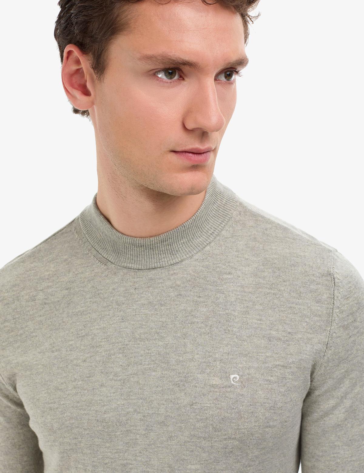 Açık Gri Melanj  Slim Fit Çeyrek Yaka Basic Triko Kazak - 50314188066