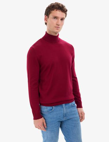 Vişne Slim Fit Balıkçı Yaka Basic Triko Kazak