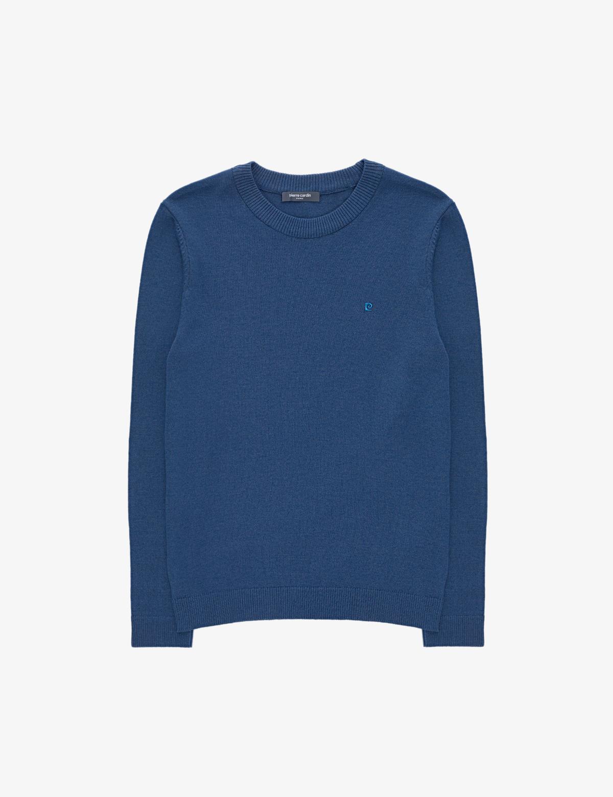 İndigo Melanj Slim Fit Bisiklet Yaka Basic Triko Kazak - 50314192023